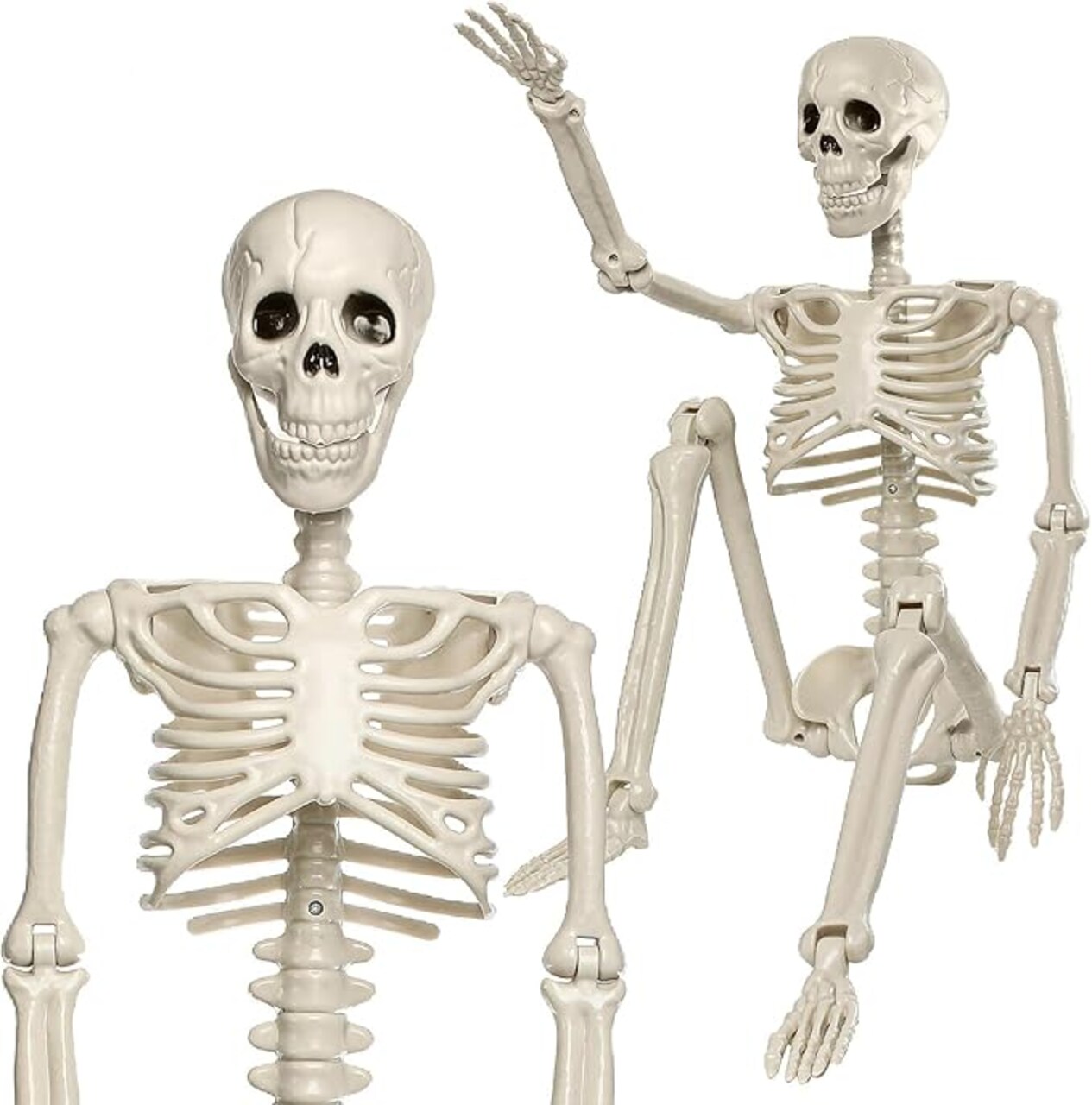 2PCS 3FT Halloween Skeleton Decorations, 36" Full Body Halloween Posable Joints Skeleton, Plastic Realistic Human Bones Prop for Halloween Party, Yard Lawn Haunted House Indoor Outdoor Decoration